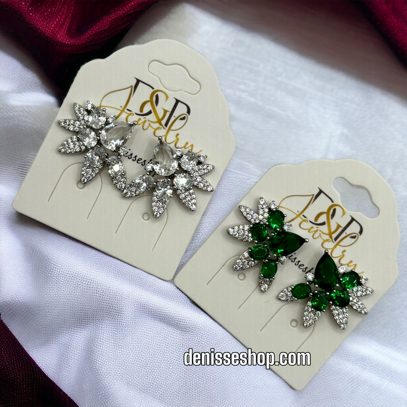 SILVER GREEN EARRINGS E474