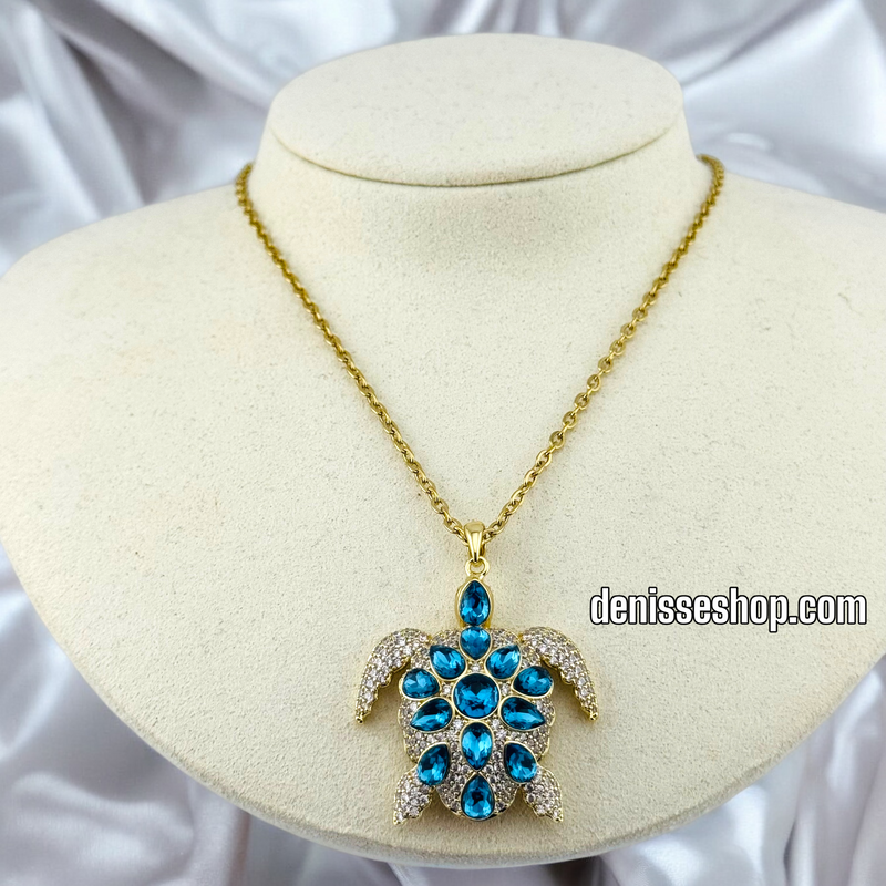 14K GOLD / BLUE TURTLE NECKLACE  N65