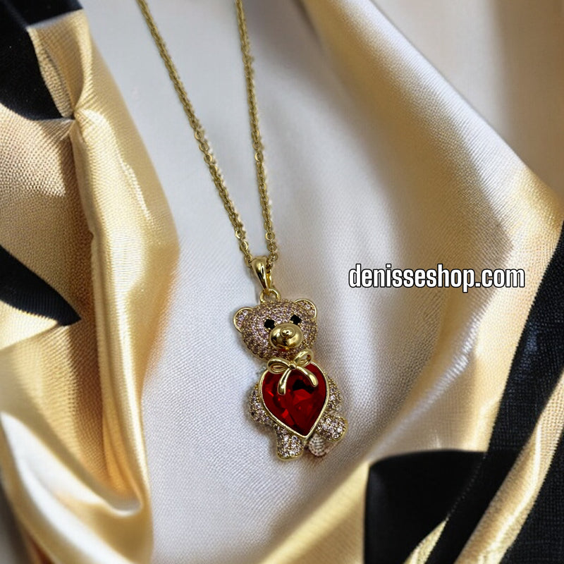 14K GIRL CUTE RED BEAR NECKLACE P573