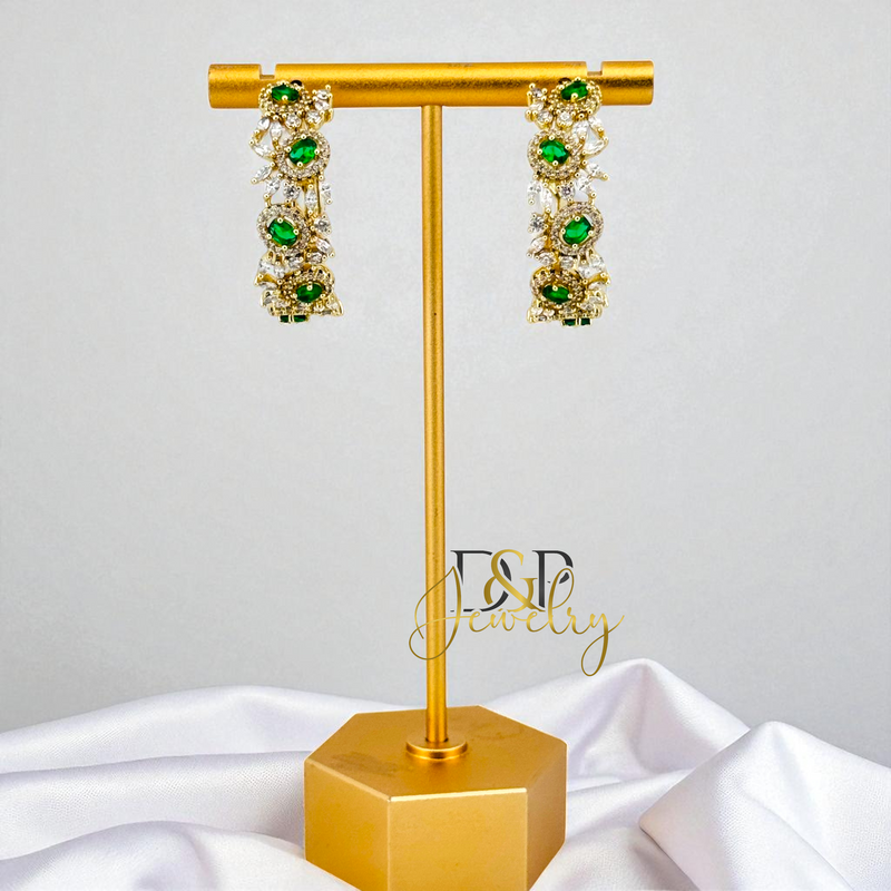 14K GOLD /LONG COLOR STONES 3 VARIANTS HOOP EARRING HP814