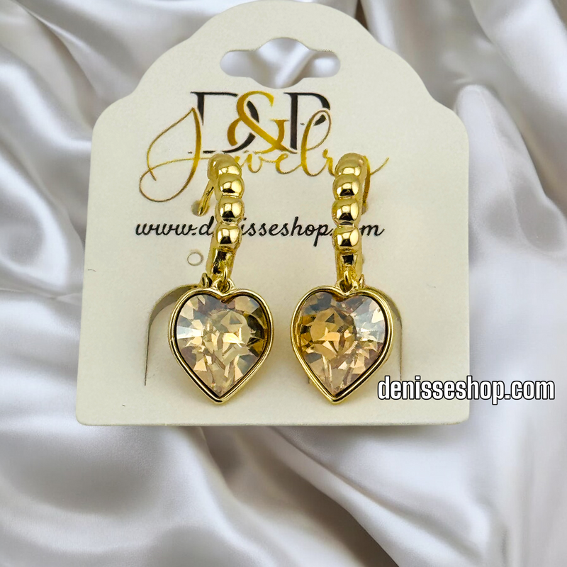 14K WOMEN /HEART STONE HOOP EARRING