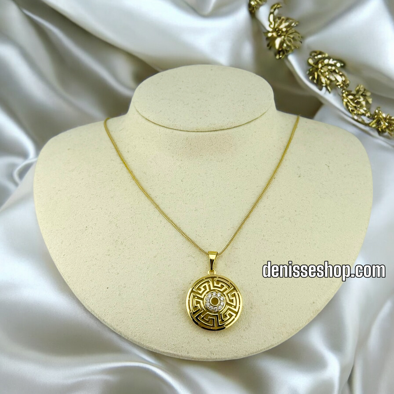 14K DISC WHITH CENTER STONES WOMEN  NECKLACE 20” N90