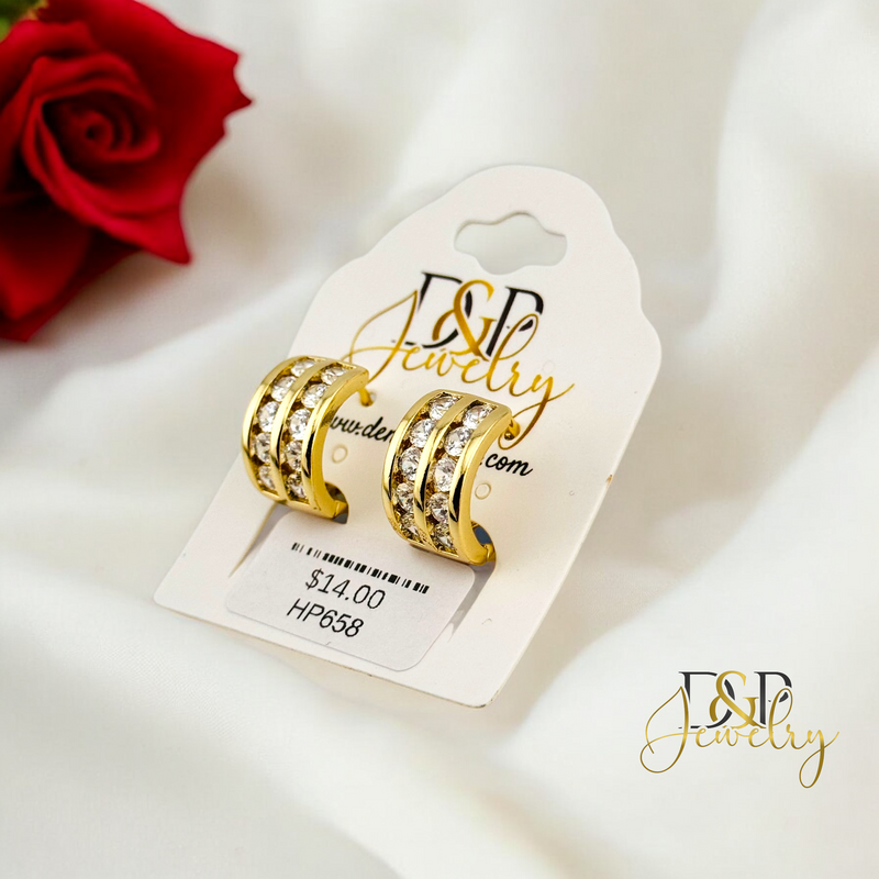 14K WHITE STONES SHORT HOOP EARRING HP658