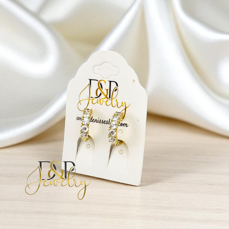 14K GOLD /WHITE STONE FASHION HOOP EARRING HP743