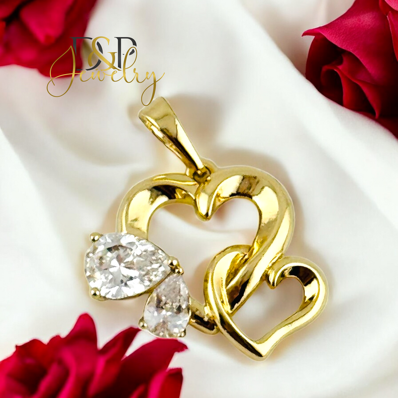 14K DOUBLE HEART PENDANT P838