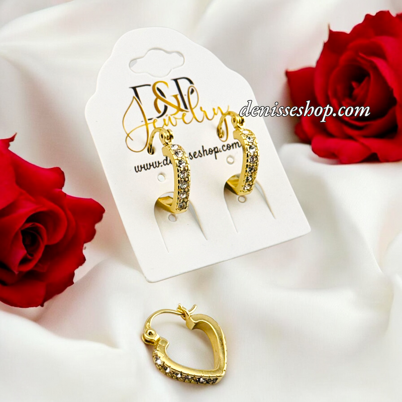 14K HEART DESIGN SMALL GOLD HOOPS HP624