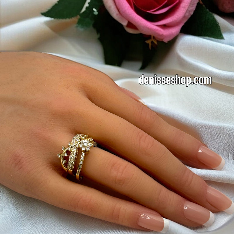 14K WHITE STONE DOUBLE RING RG138