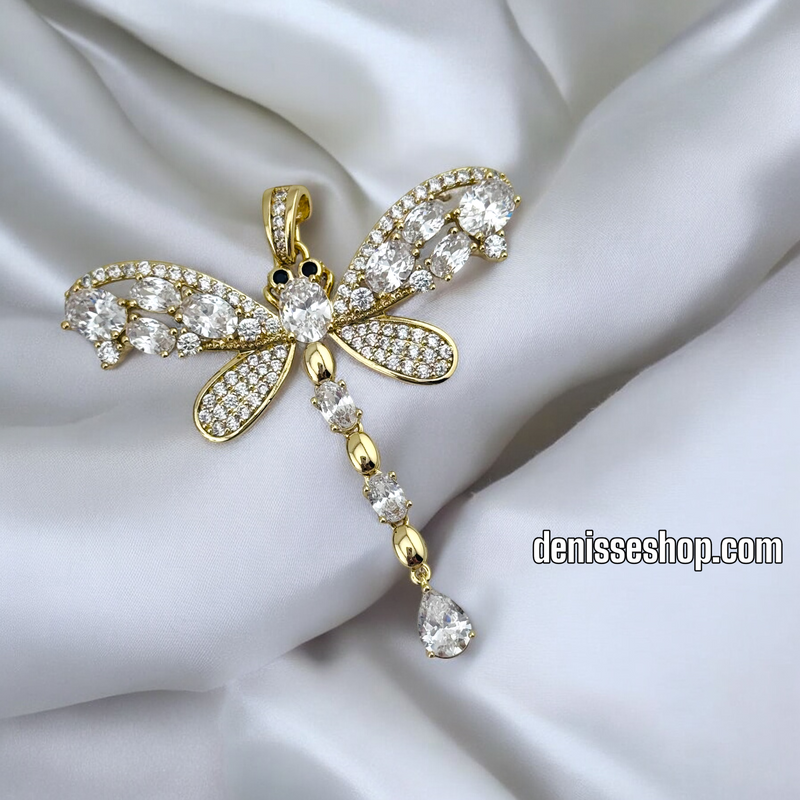 14K WHITE STONE BIG DRAGONFLY PENDANT P657