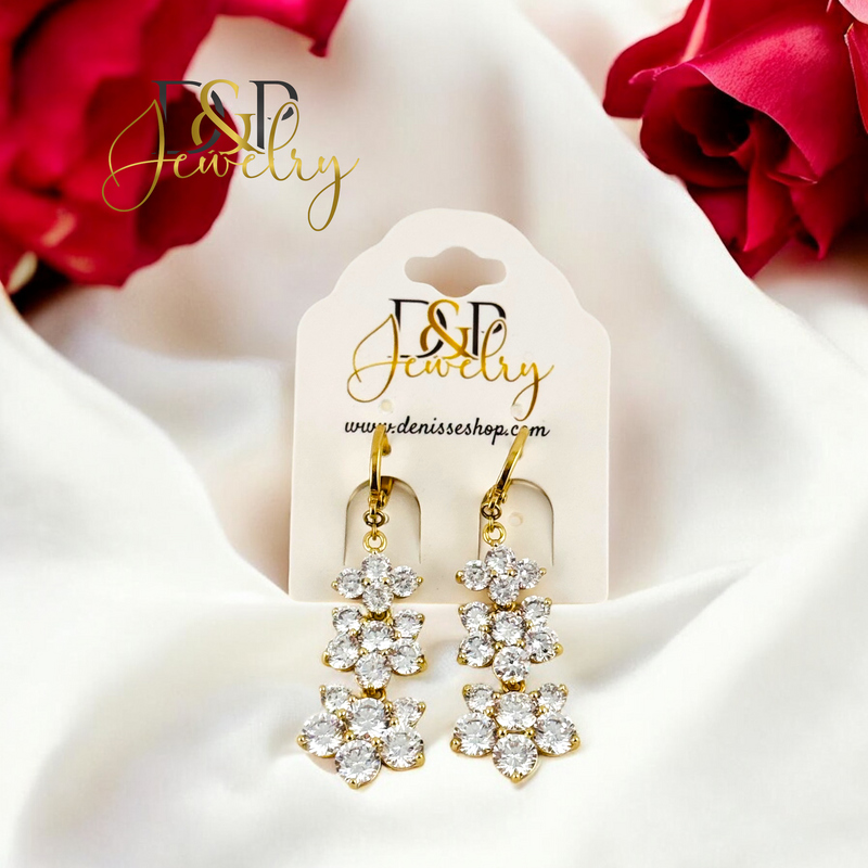 14K ELEGANT LONG FLOWER EARRING E894