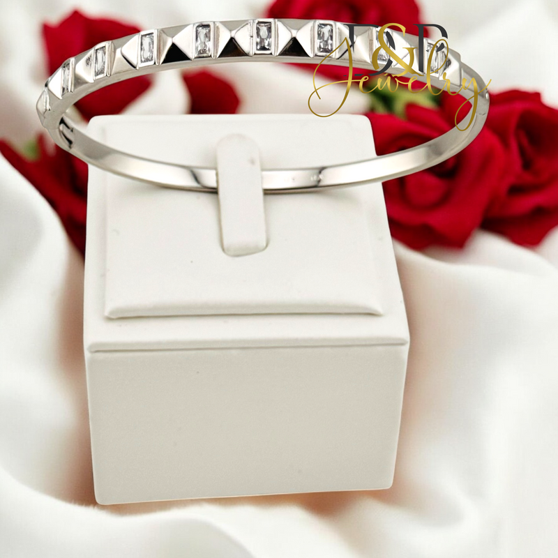 SILVER WHITE STONE BANGLE BRACELET BR738