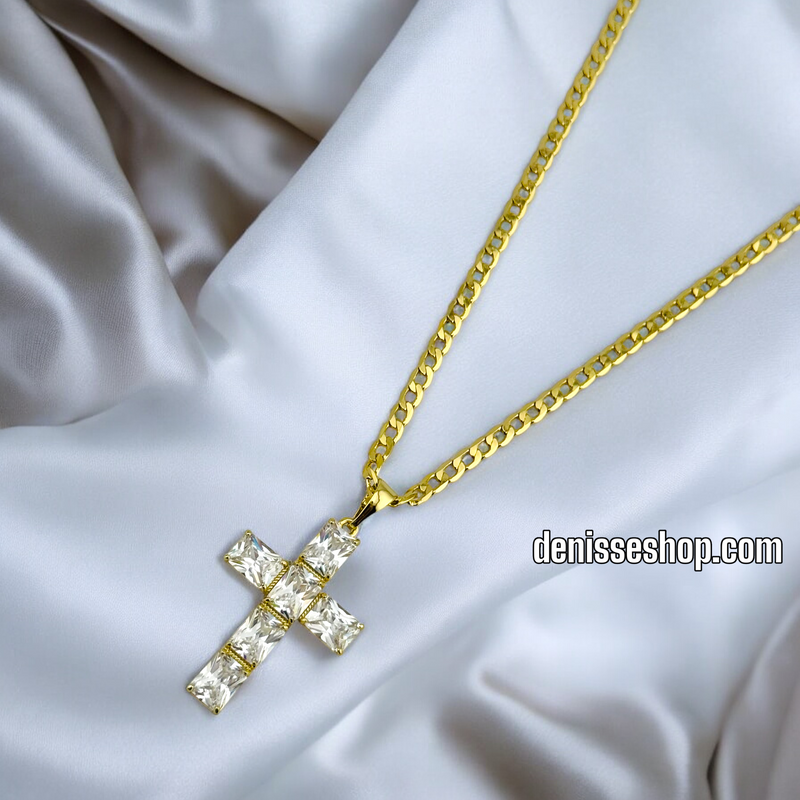 14K / WHITE STONE CROSS PENDANT P547