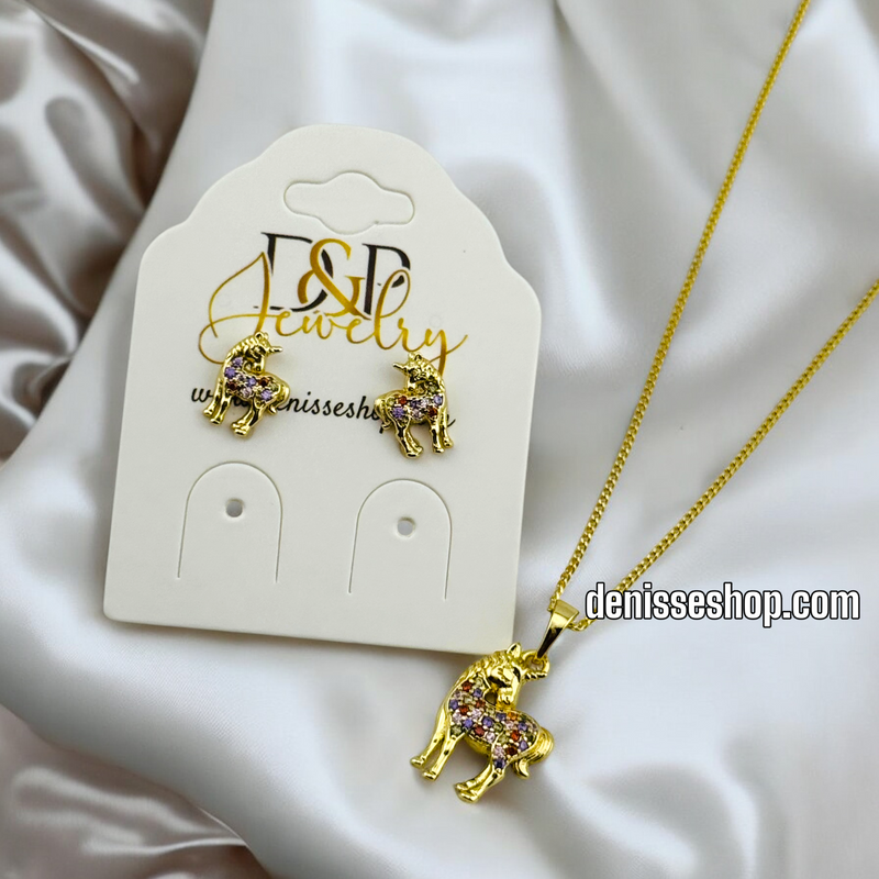 14K WOMAN/UNICORN NECKLACE SET N169