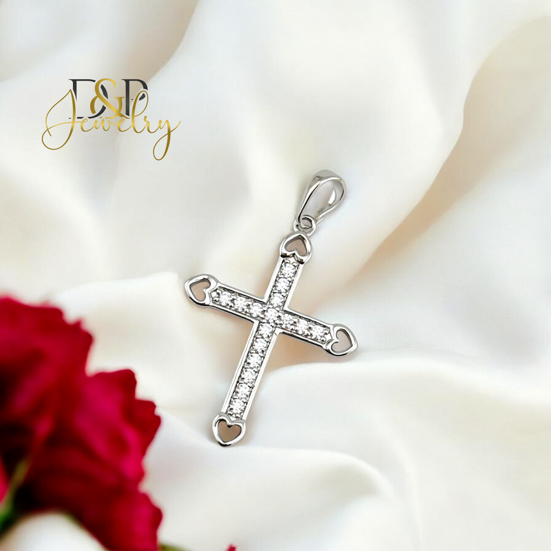 SILVER CROSS AND HEARTS PENDANT P793