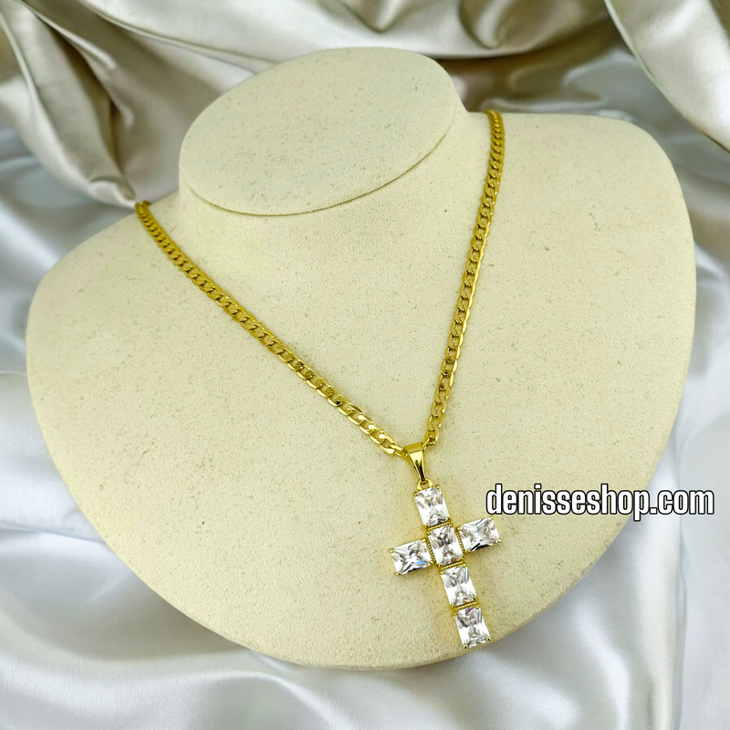 14K / WHITE STONE CROSS PENDANT P547