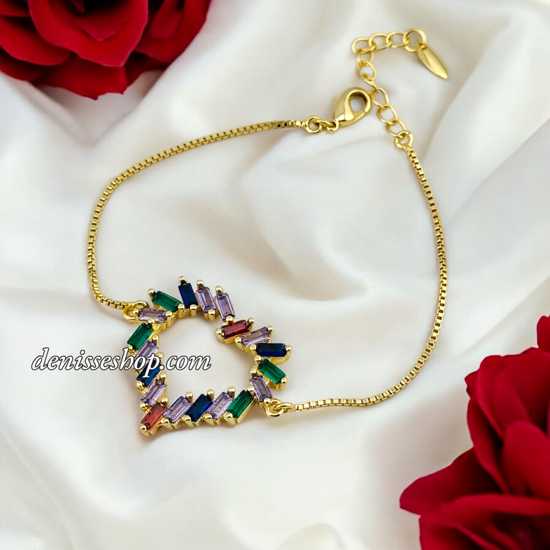 14K FASHION MULTICOLOR HEART BRACELET BR662