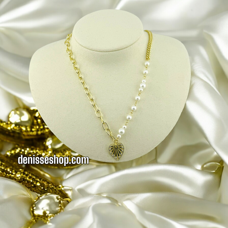 14K PEARL HEART NECKLACE N24