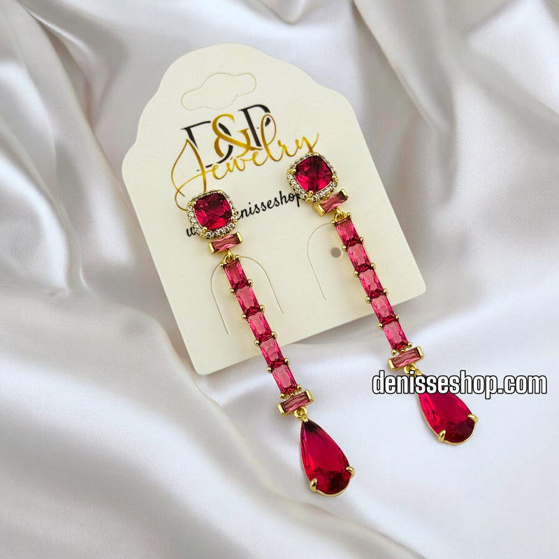 14K ELEGANT RED LONG EARRINGS E779