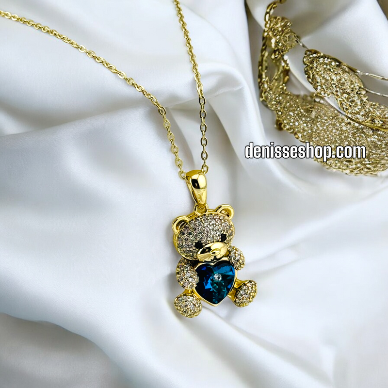 14K GOLD / BLUE STONE BEAR NECKLACE SET N53