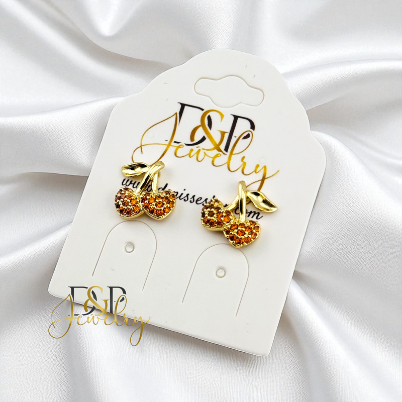 14K GOLD/CUTE CHERRY STUD EARRING E1004