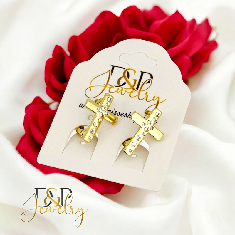 14K CROSS HOOP EARRING HP654