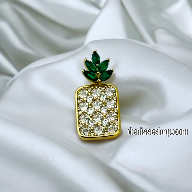 14K GOLD / WHITE/ GREEN STONE PINEAPPLE PENDANT P491