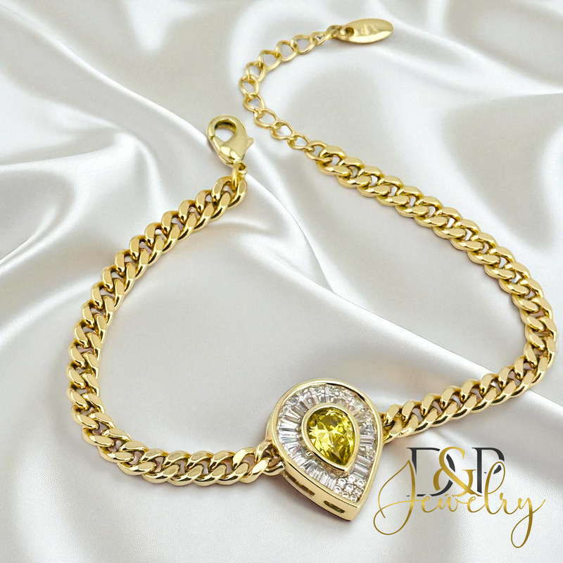 14K YELLOW WHITE STONE DROP BRACELET BR803