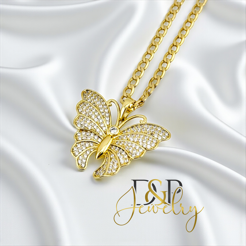 14K GOLD /BLING BUTTERFLY NECKLACE SET N296