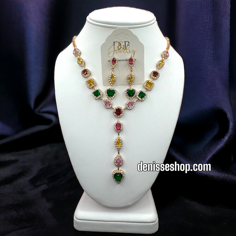 14K COLORFUL STONE NECKLACE SET C1198