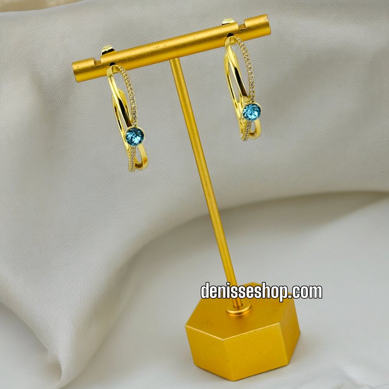 14K BLUE STONE HOOPS HP421