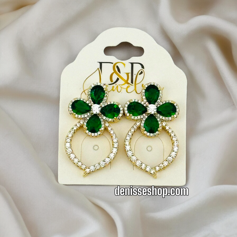 18K FLOWER GREEN EARRINGS E535