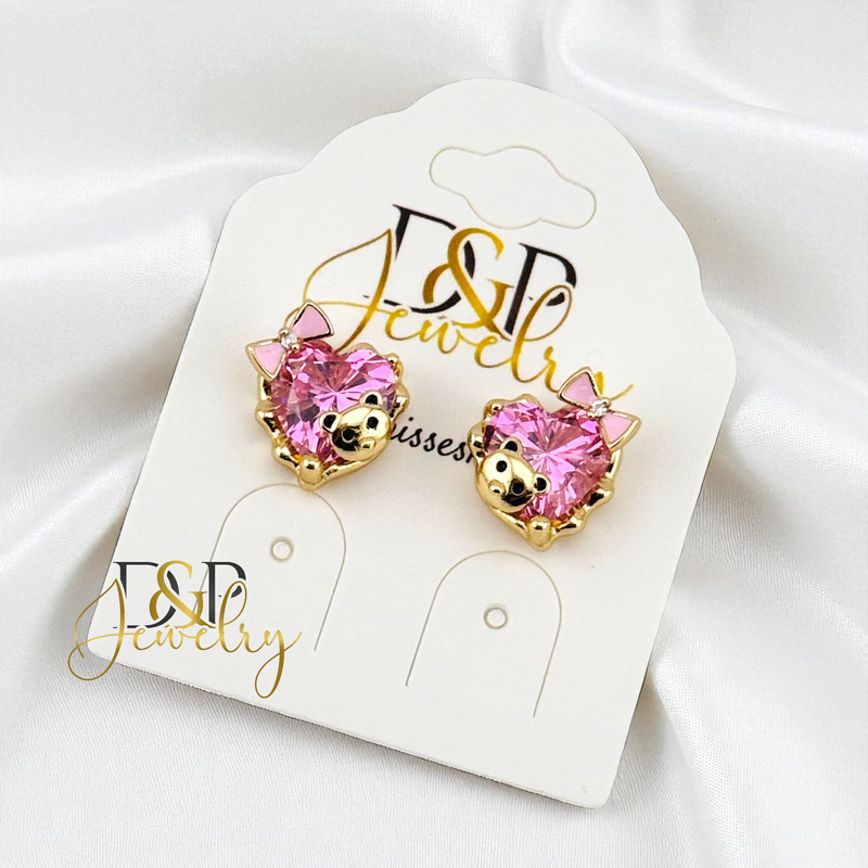 14K GOLD/HEART STONE/CHARMS 2VARIANTS STUD EARRING E1024