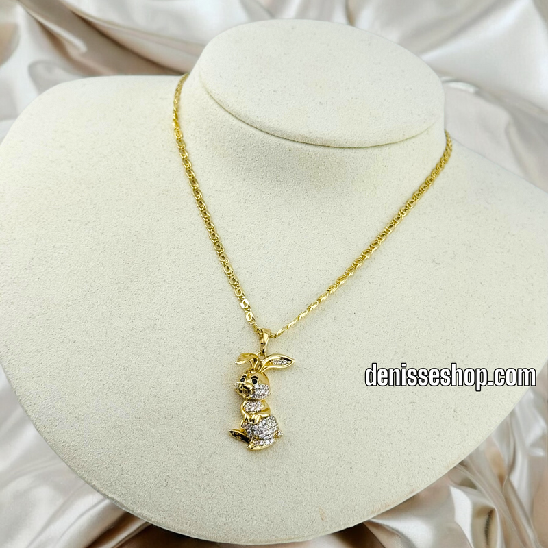 14K GOLD / WHITE STONE BUNNY PENDANT P486