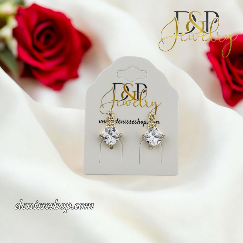 14K WHITE STONE EARRING E821