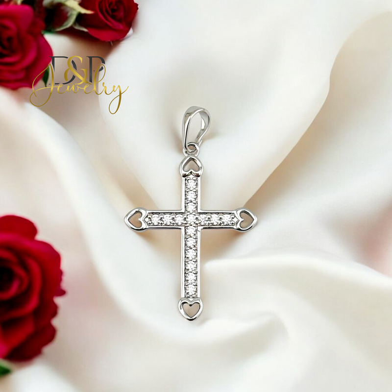 SILVER CROSS AND HEARTS PENDANT P793