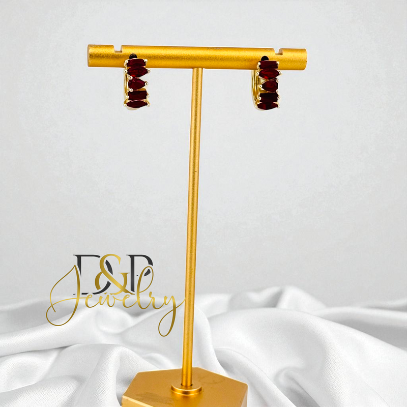 14K GOLD /RED STONES HOOP EARRING HP810