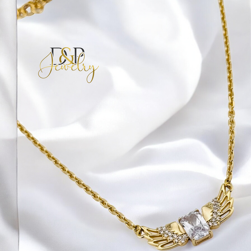 14K GOLD /WHITE STONE WINGS NECKLACE N301