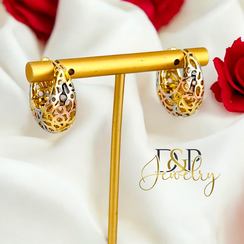 14K TRICOLOR HOOP EARRING HP665