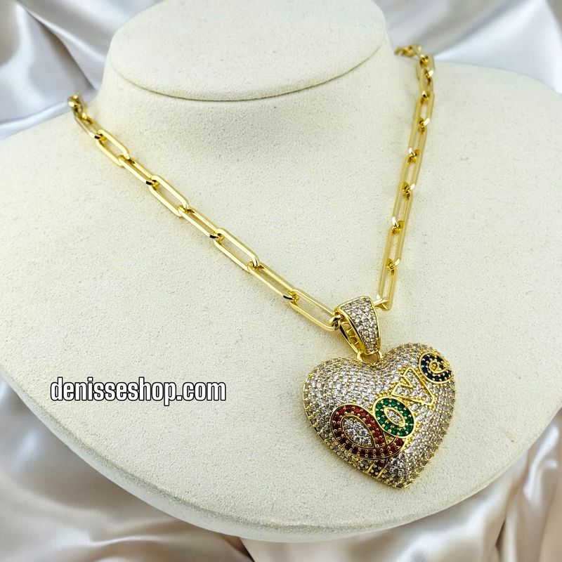 14K MULTI COLOR FASHION HEART/ LOVE NECKLACE P473