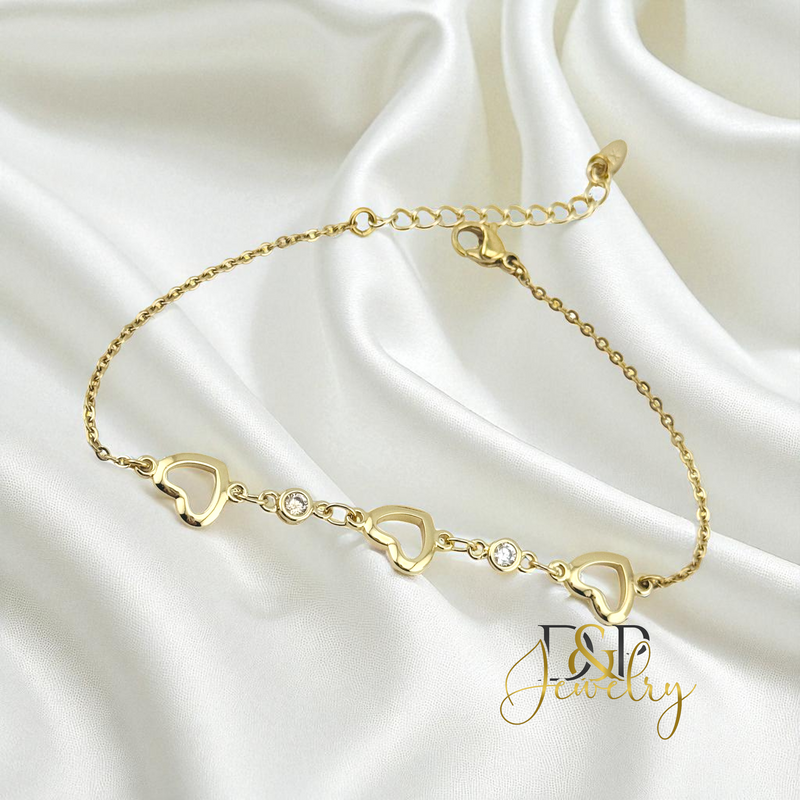 14K GOLD THREE HEARTS BRACELET BR811