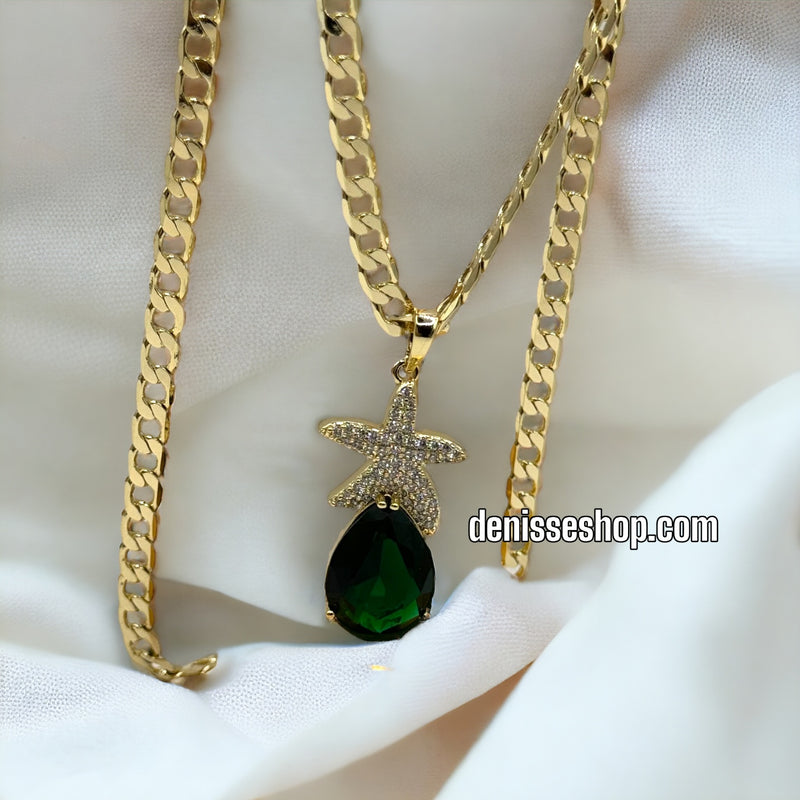 14K GREEN STONE STARFISH PENDANT P206 (CHAIN NOT INCLUDED)