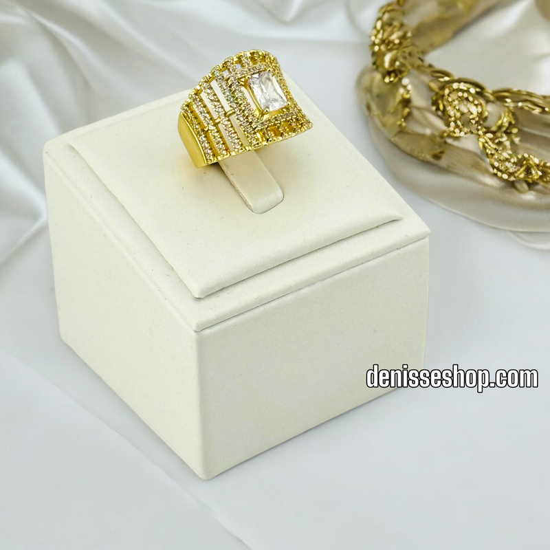 14K GOLD/ WHITE STONE THICK  FASHION  RING RG256