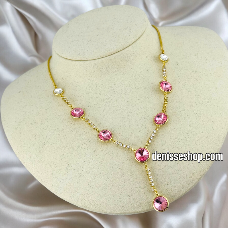 14K / WOMEN PINK AND WHITE STONES NECKLACE N95