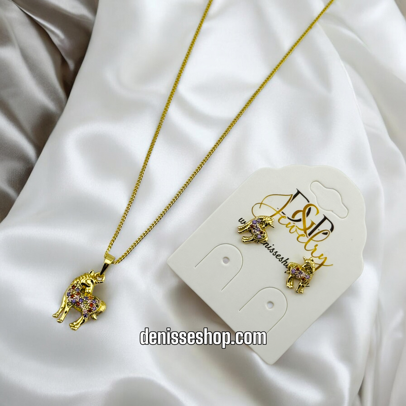 14K WOMAN/UNICORN NECKLACE SET N169