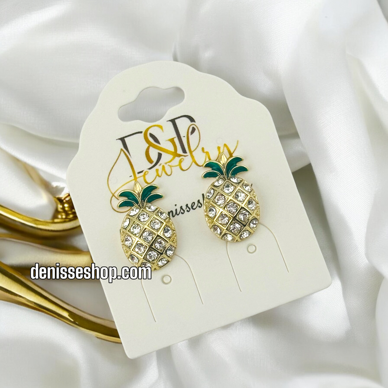 14K PINEAPPLE SHAPE WHITE STONE EARRING E635