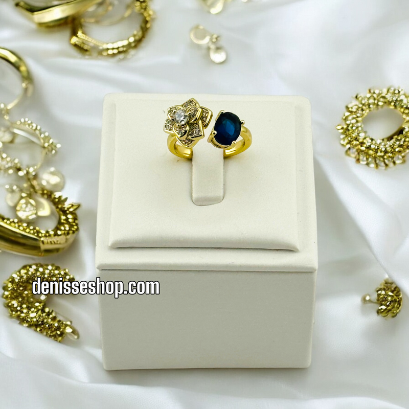 14K ADJUSTABLE FLOWER BLUE STONE RING RG215