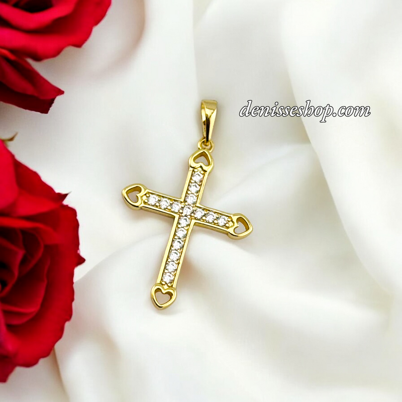 14K WOMEN/GIRL HEARTS CROSS PENDANT P680