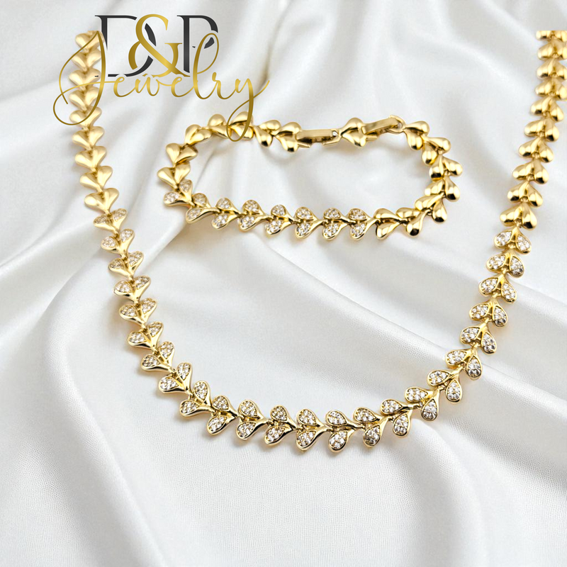 14K GOLD /BLING HEARTS/PLAIN HEARTS NECKLACE SET N298