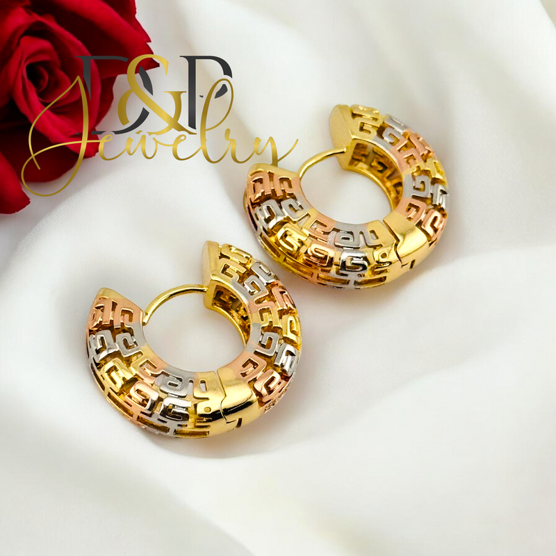 14K TRICOLOR HOOP EARRING HP664