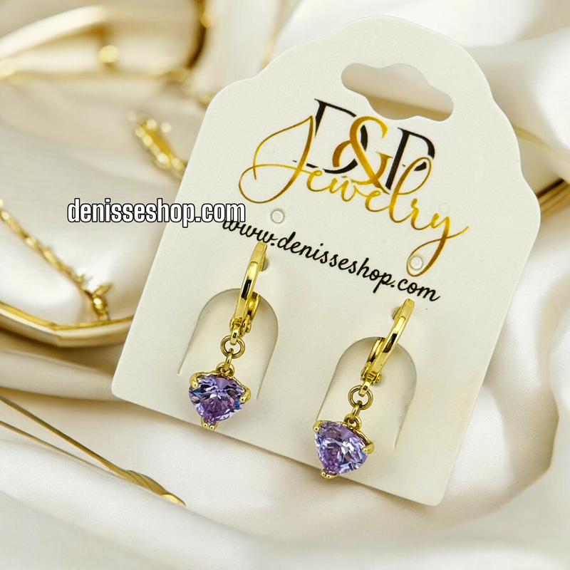 14K PURPLE STONE GOLD HOOPS HP463