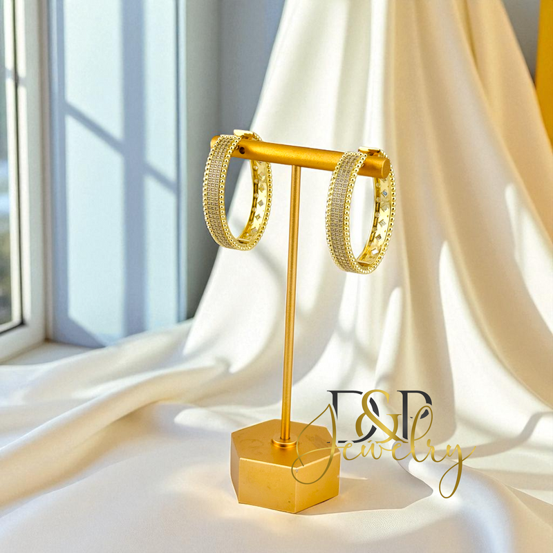14K GOLD WHITE STONES HOOP HP733